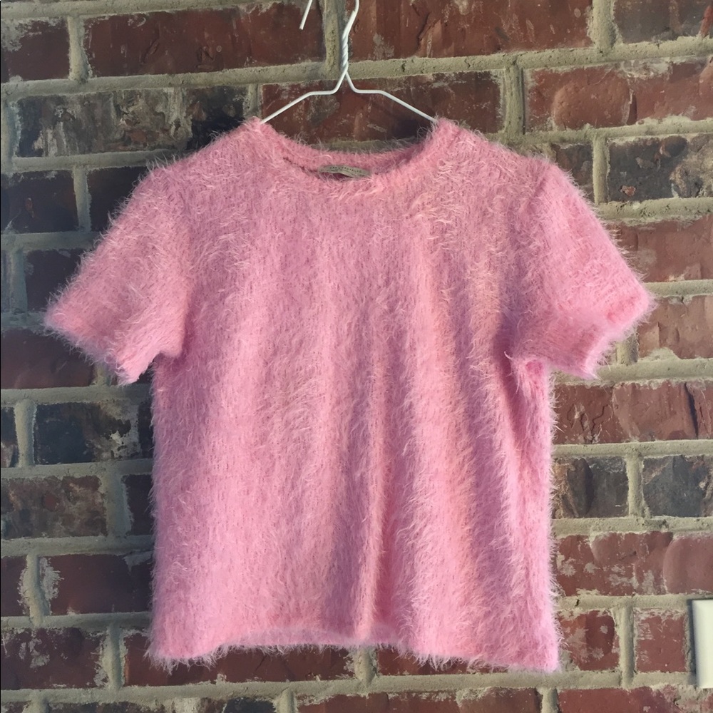 fuzzy light pink crop top